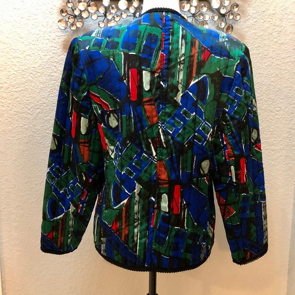 Howard‎ Wolf Jacket Women's 6 Black Green Colorful Bold Abstract Silky VNTG 80s - Picture 5 of 11